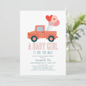 ピンクトラックバルーン女の子の赤ちゃんシャワー 招待状 (スタンド正面)