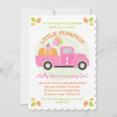 ピンクトラックパンプキン第1誕生日ガールパーティー 招待状 (正面)