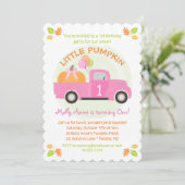 ピンクトラックパンプキン第1誕生日ガールパーティー 招待状 (スタンド正面)