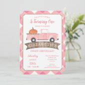 ピンクトラックリトルパンプキンガールファースト誕生日 招待状 (スタンド正面)