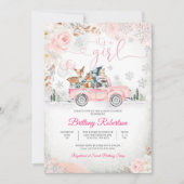 ピンクトラック ウッドランド ベイビーシャワー 招待状 (正面)