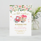 ピンクトラック 私たちの小さなスイートハート 1歳の誕生日 招待状 (スタンド正面)