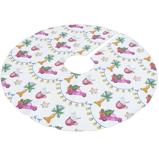 ピンクトランクホットココアウォーターイラストレーション ブラッシュドポリエステルツリースカート (アングル)