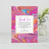 ピンクトリップ(幻覚体験)のようなとオレンジの渦巻形のデザイン結婚の サンキューカード (スタンド正面)