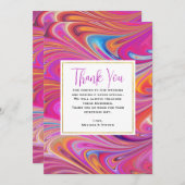ピンクトリップ(幻覚体験)のようなとオレンジの渦巻形のデザイン結婚の サンキューカード (正面/裏面)