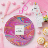 ピンクトリップ（幻覚体験）のようなとオレンジの渦巻形のデザイン誕生日 ペーパープレート (パーティー)