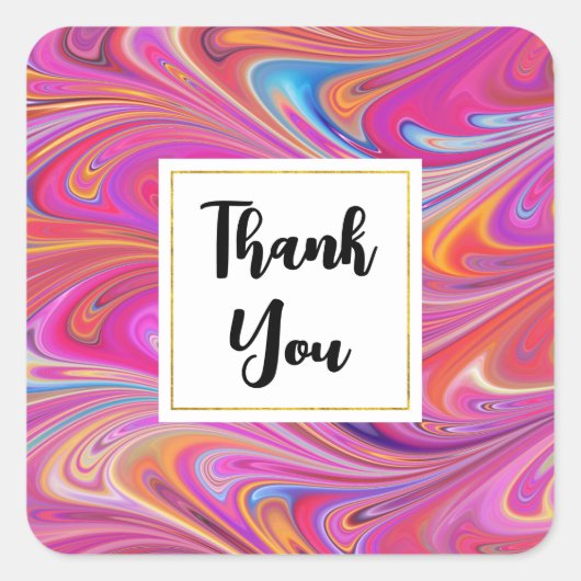ピンクトリップ(幻覚体験)のようなとオレンジの渦巻形のデザイン スクエアシール (正面)
