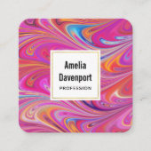 ピンクトリップ(幻覚体験)のようなとオレンジの渦巻形のデザイン スクエア名刺 (正面)