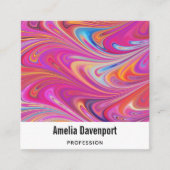 ピンクトリップ(幻覚体験)のようなとオレンジの渦巻形のデザイン スクエア名刺 (正面)