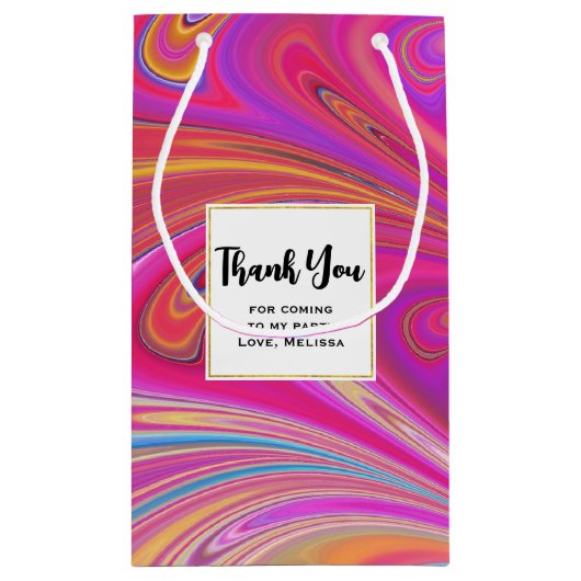 ピンクトリップ（幻覚体験）のようなとオレンジの渦巻形のデザイン スモールペーパーバッグ (裏面)