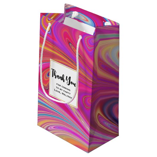 ピンクトリップ（幻覚体験）のようなとオレンジの渦巻形のデザイン スモールペーパーバッグ (裏面アングル)