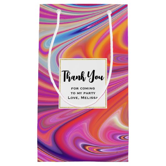 ピンクトリップ（幻覚体験）のようなとオレンジの渦巻形のデザイン スモールペーパーバッグ (正面)