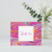 ピンクトリップ(幻覚体験)のようなとオレンジの渦巻形のデザイン ポストカード (スタンド正面)