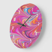 ピンクトリップ（幻覚体験）のようなとオレンジの渦巻形のデザイン ラージ壁時計 (傾斜)