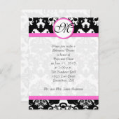 ピンクトリムブラックダマスクリハーサルディナー インビテーションポストカード (正面/裏面)