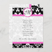 ピンクトリムブラックダマスクリハーサルディナー インビテーションポストカード (正面/裏面)