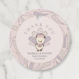 ピンクトルコと羽ガールベビーシャワーありがとう フェイバータグ