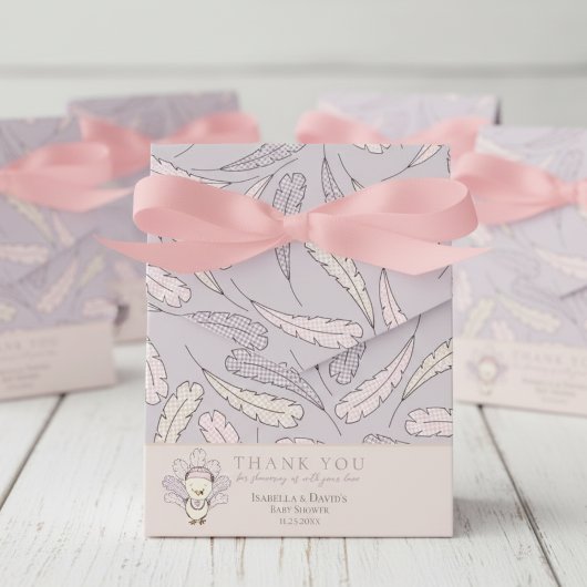 ピンクトルコ&フェザー秋ガールベビーシャワー フェイバーボックス