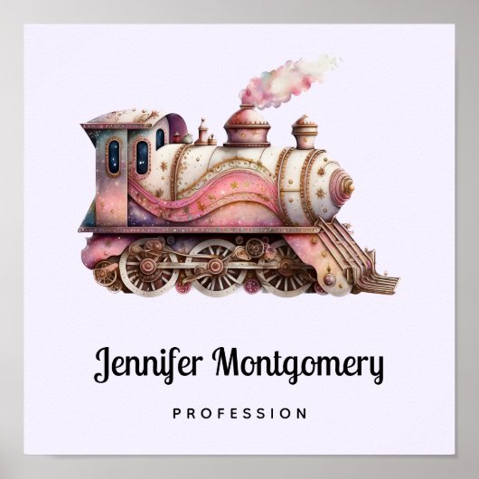 ピンクトレインエンジンヴィンテージスチームパンクスタイル事業 ポスター (正面)