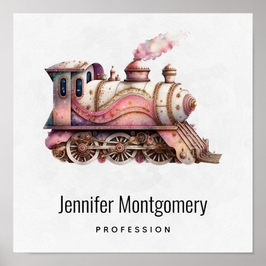 ピンクトレインエンジンヴィンテージスチームパンクスタイル事業 ポスター (正面)