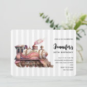 ピンクトレインエンジンヴィンテージスチームパンクスタイル誕生日 招待状 (スタンド正面)