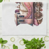 ピンクトレインエンジンヴィンテージスチームパンクスタイル キッチンタオル (折り畳み)