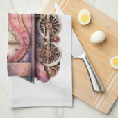 ピンクトレインエンジンヴィンテージスチームパンクスタイル キッチンタオル (四つ折り)