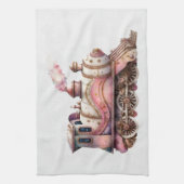 ピンクトレインエンジンヴィンテージスチームパンクスタイル キッチンタオル (縦)