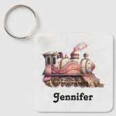 ピンクトレインエンジンヴィンテージスチームパンクスタイル キーホルダー (正面)