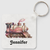 ピンクトレインエンジンヴィンテージスチームパンクスタイル キーホルダー (裏面)