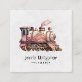 ピンクトレインエンジンヴィンテージスチームパンクスタイル スクエア名刺 (正面)