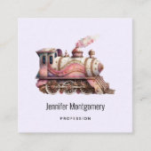 ピンクトレインエンジンヴィンテージスチームパンクスタイル スクエア名刺 (正面)