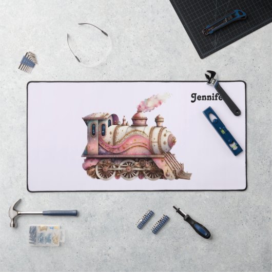 ピンクトレインエンジンヴィンテージスチームパンクスタイル デスクマット (ワークステーション)