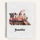 ピンクトレインエンジンヴィンテージスチームパンクスタイル ノートブック (正面)