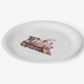 ピンクトレインエンジンヴィンテージスチームパンクスタイル ペーパープレート (アングル)