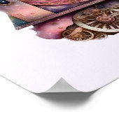 ピンクトレインエンジンヴィンテージスチームパンクスタイル ポスター (角)