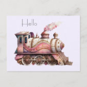 ピンクトレインエンジンヴィンテージスチームパンクスタイル ポストカード (正面)