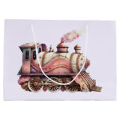 ピンクトレインエンジンヴィンテージスチームパンクスタイル ラージペーパーバッグ (裏面)