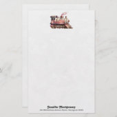 ピンクトレインエンジンヴィンテージスチームパンクスタイル 便箋 (正面/裏面)