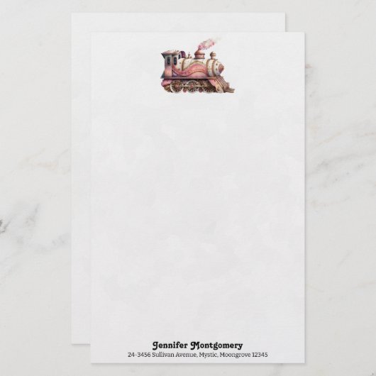 ピンクトレインエンジンヴィンテージスチームパンクスタイル 便箋 (正面/裏面)