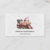 ピンクトレインエンジンヴィンテージスチームパンクスタイル 名刺 (正面)