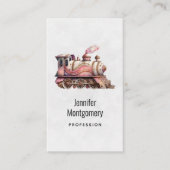 ピンクトレインエンジンヴィンテージスチームパンクスタイル 名刺 (正面)