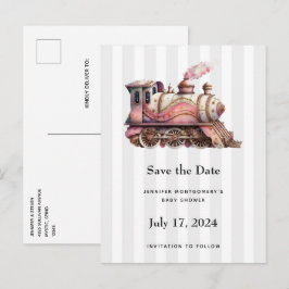 ピンクトレインエンジンヴィンテージスチームパンクスタイル 案内ポストカード