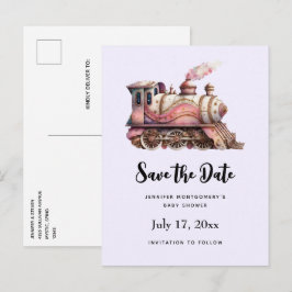 ピンクトレインエンジンヴィンテージスチームパンクスタイル 案内ポストカード