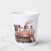 ピンクトレインエンジンヴィンテージスチームパンクスタイル 紙コップ (裏面)