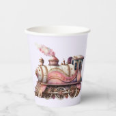 ピンクトレインエンジンヴィンテージスチームパンクスタイル 紙コップ (正面)