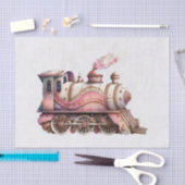 ピンクトレインエンジンヴィンテージスチームパンクスタイル 薄葉紙 (クラフト)