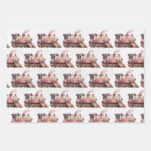 ピンクトレインエンジンヴィンテージスチームパンクパターン ラッピングペーパーシート (正面3)