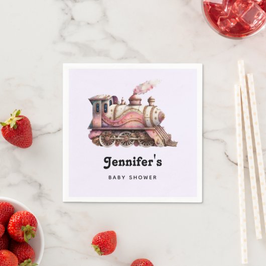 ピンクトレインエンジンヴィンテージスチームパンクベビーシャワー スタンダードカクテルナプキン (インサイチュ)
