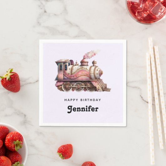 ピンクトレインエンジンヴィンテージスチームパンク誕生日 スタンダードカクテルナプキン (インサイチュ)